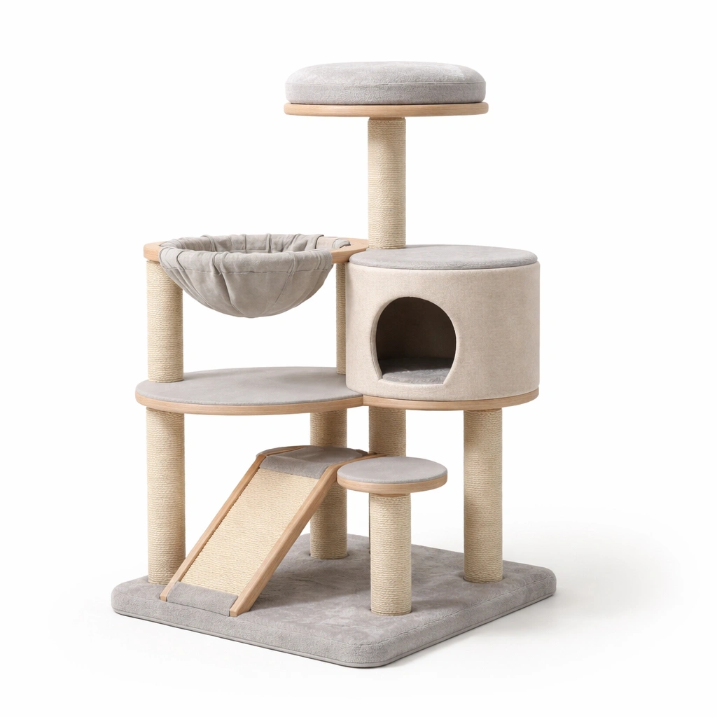 Árbol para gatos con hamaca y cueva beige-nestmira