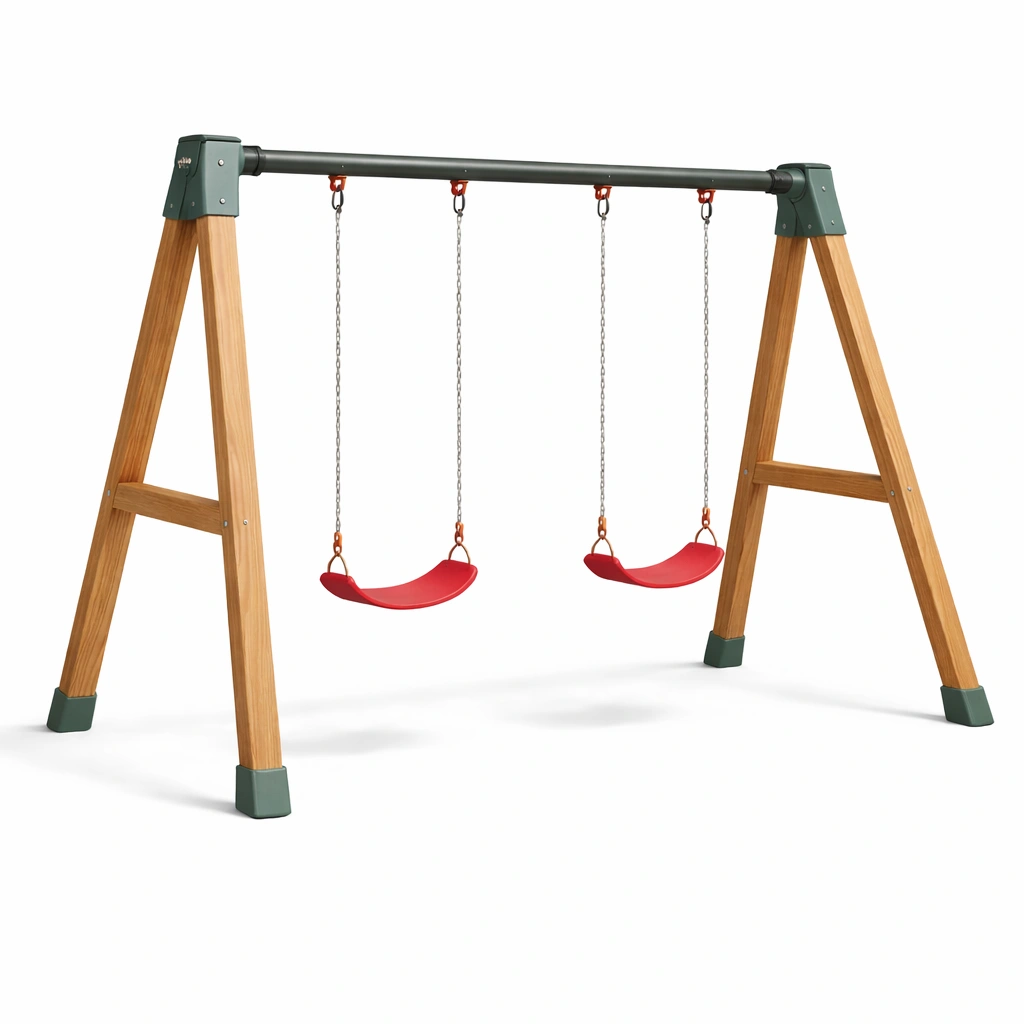 Conjunto de columpio de madera y metal con asientos rojos-decozorae