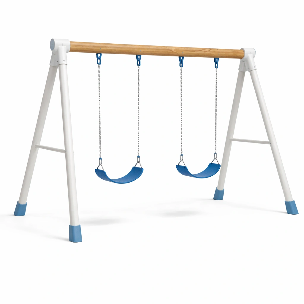 Conjunto de columpio de metal y madera para exterior azul-decozorae