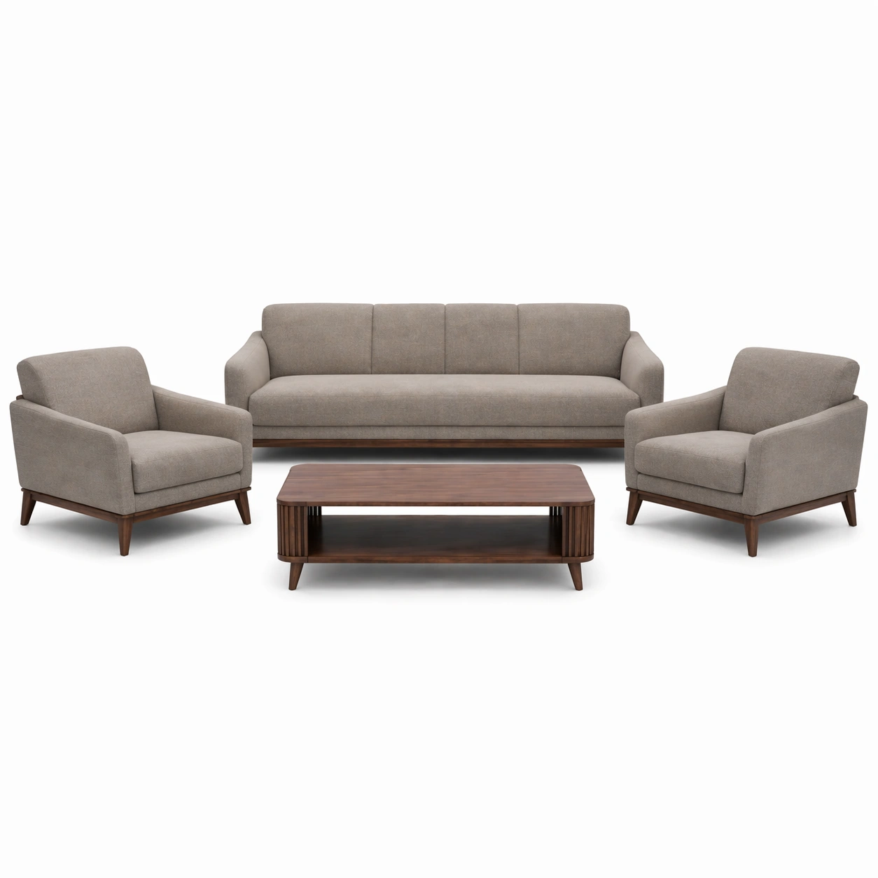 Conjunto de sofás de tela con sillones y mesa de centro de madera-decozorae