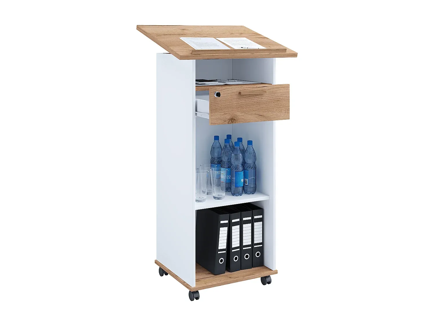 Verstellbares Holz-Stehpult mit Rollen