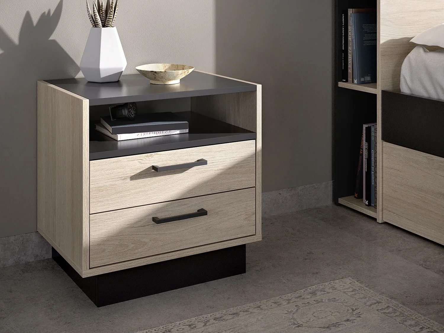 Nachttisch mit 2 Schubladen und Ablage in Naturfarben