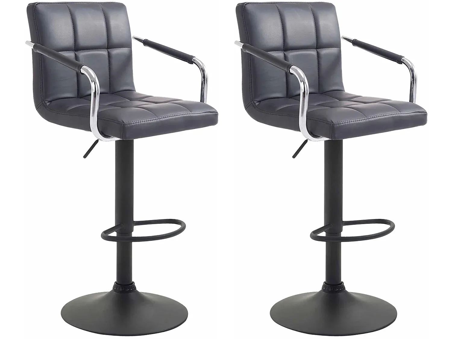 Elegante Barhocker aus Kunstleder und Metall in Schwarz, 2er-Set