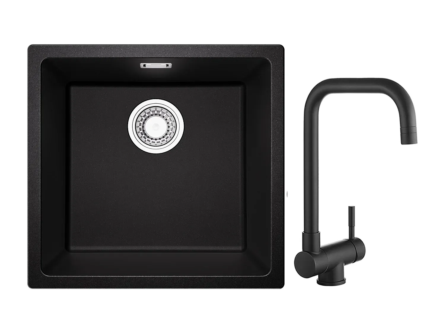 Quadratisches Waschbecken mit Einhebelmischer, Schwarzgrau, 45x44x20 cm