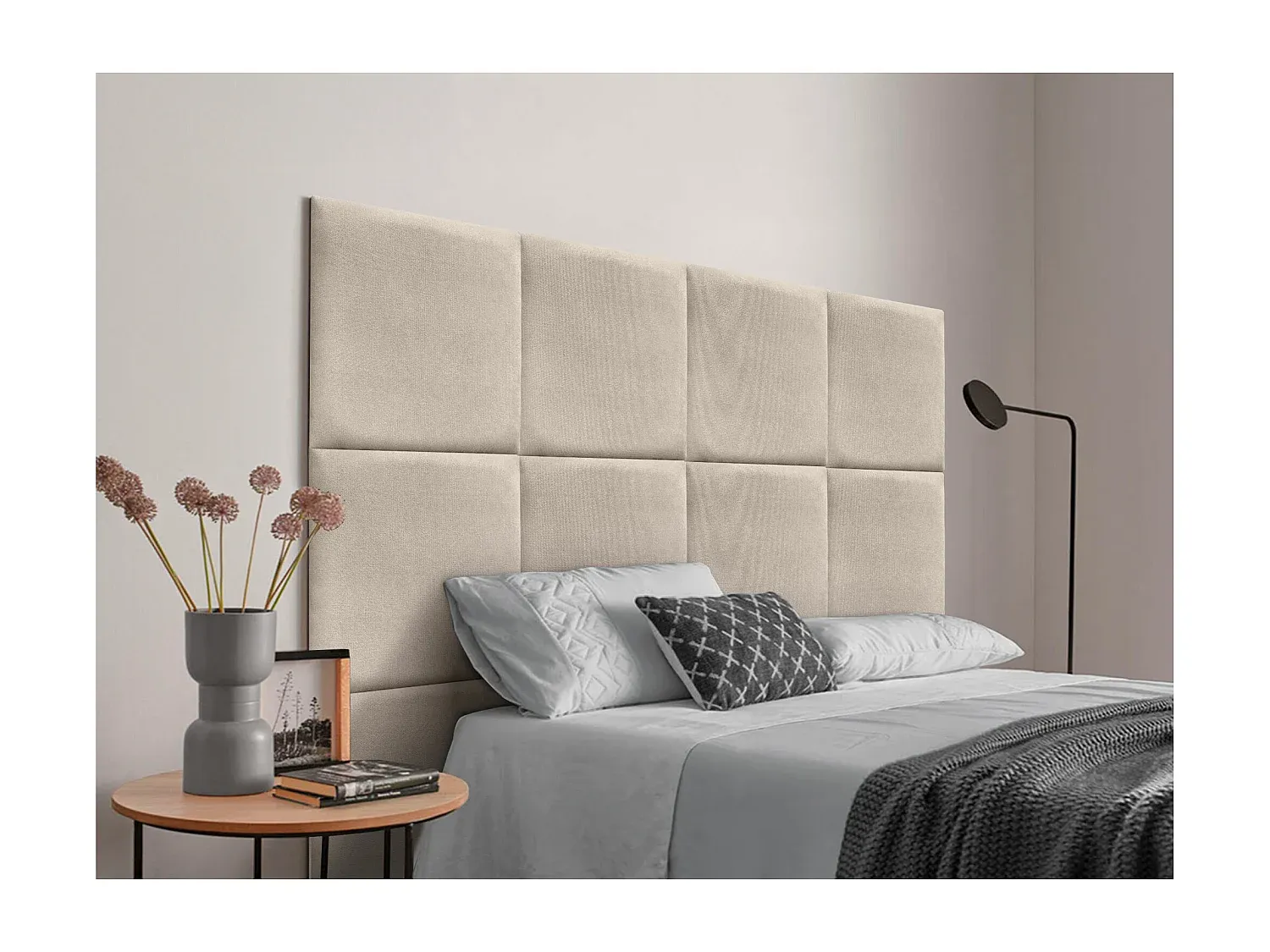 Luxuriöse gepolsterte Bettpaneele aus Stoff, selbstklebend und austauschbar, Beige 80 cm