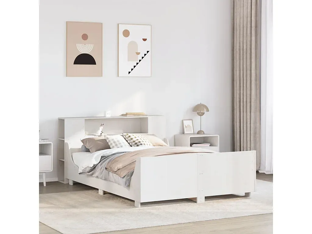 Bett aus Kiefernholz in Weiß 120x190 cm ohne Matratze