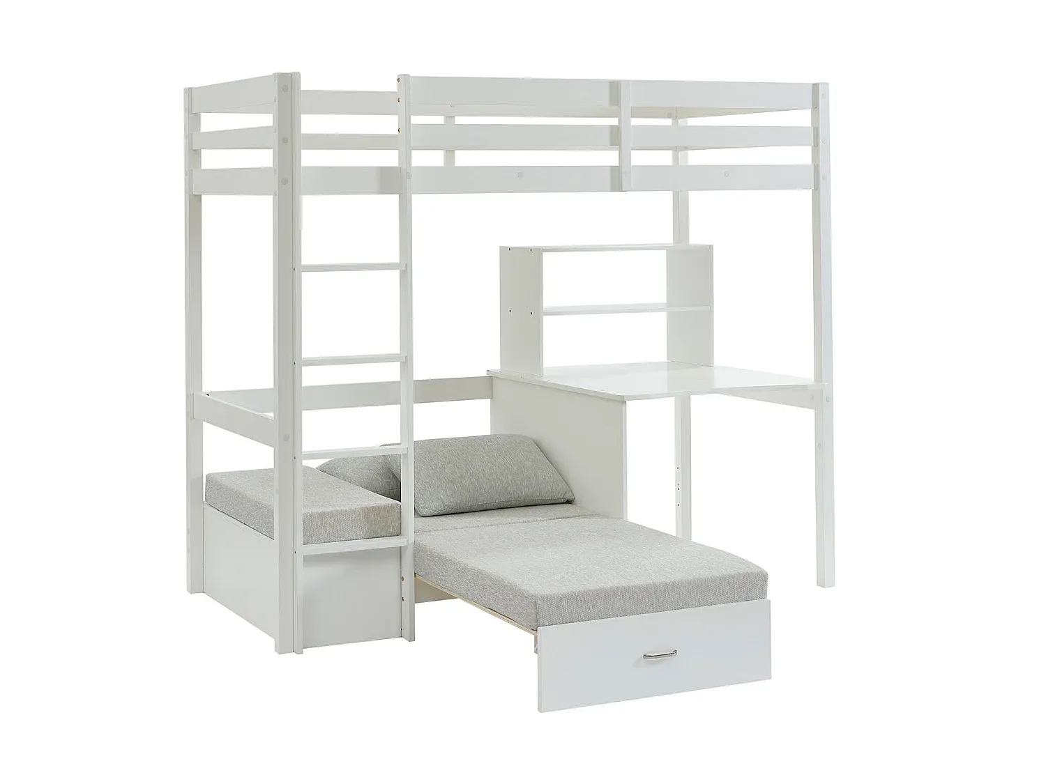 Multifunktionales Hochbett mit Schreibtisch und Schlafsofa, 90 x 200 cm