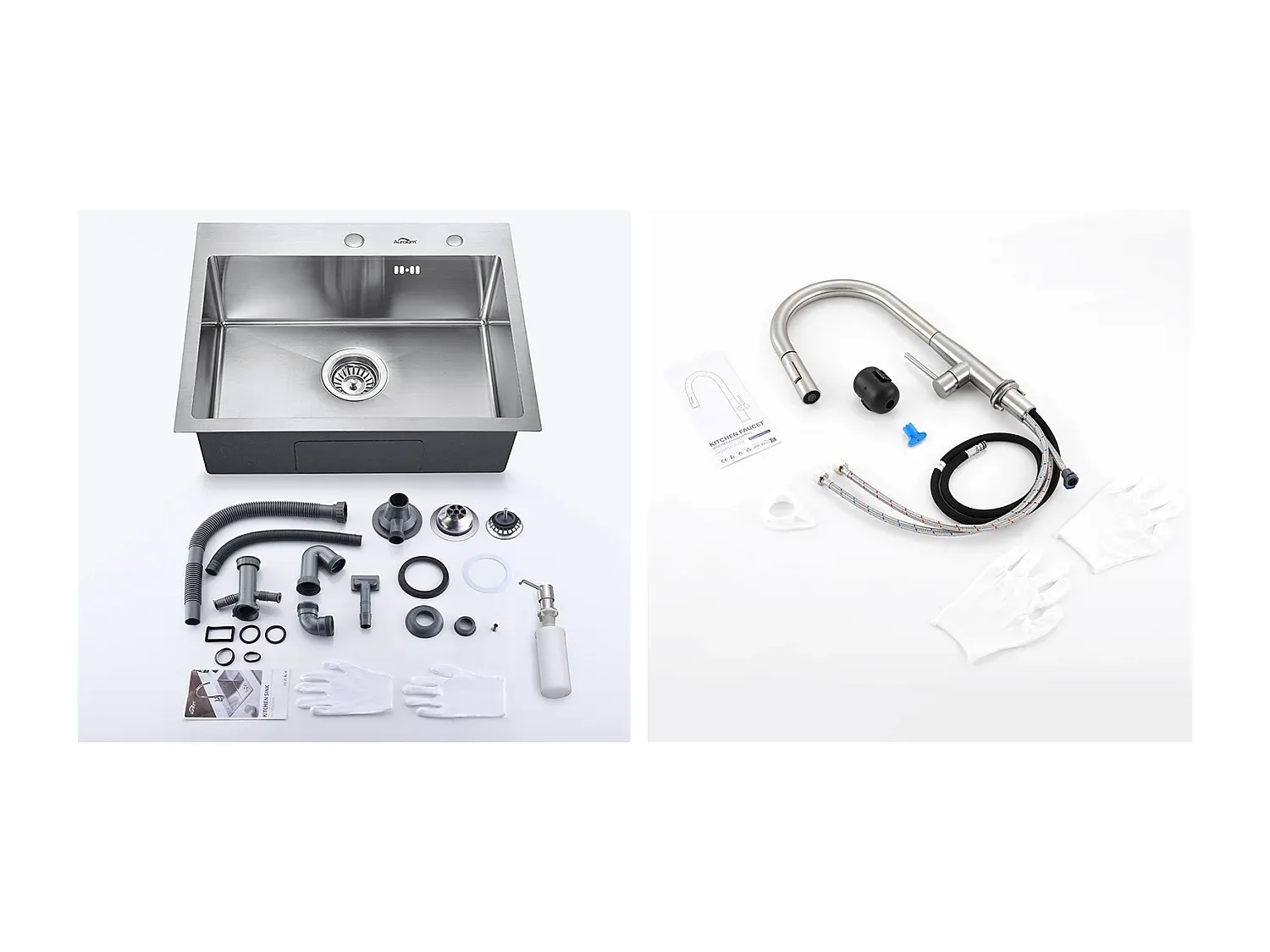 Küchenspüle mit Seifenspender und Ausziehbrause, Zwei Modi, Gebürstet