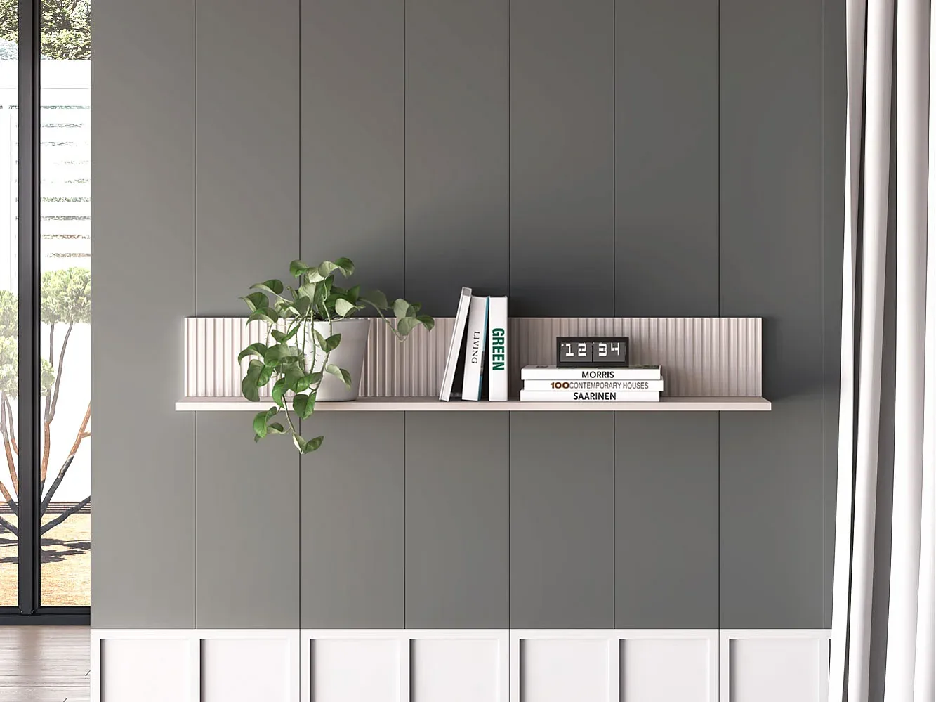 Elegantes Wandregal in Cashmere-Finish, 120x20x18cm