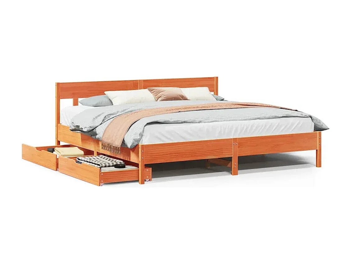 Geräumiges Holzbett in Wachsbraun ohne Matratze 200x200 cm