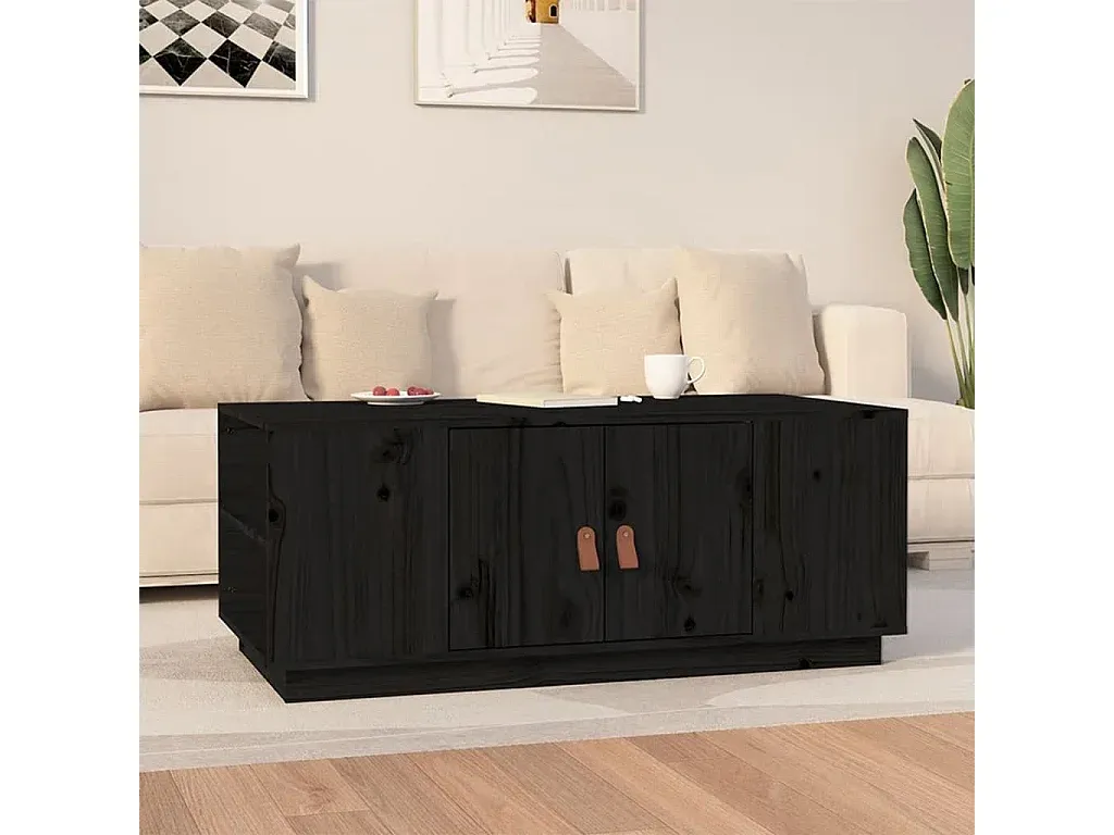 Schwarzer Massivholz Couchtisch aus Kiefer, 100x50x41 cm