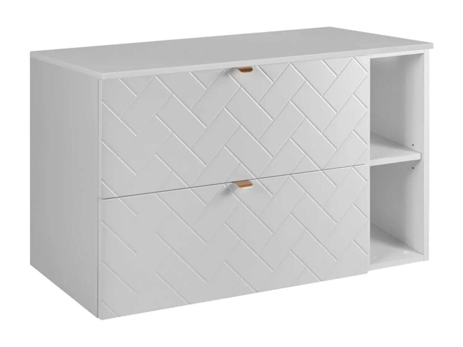 Moderner Waschtischunterschrank in Mattweiß mit goldenen Griffen