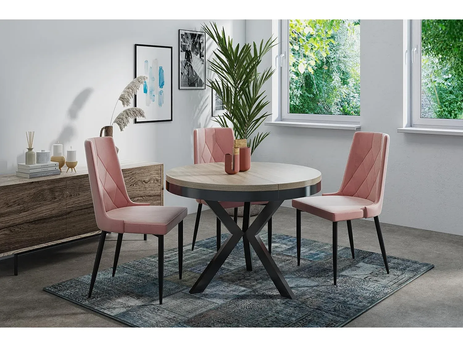 Ausziehbarer Esstisch im Industriestil mit Metallbeinen