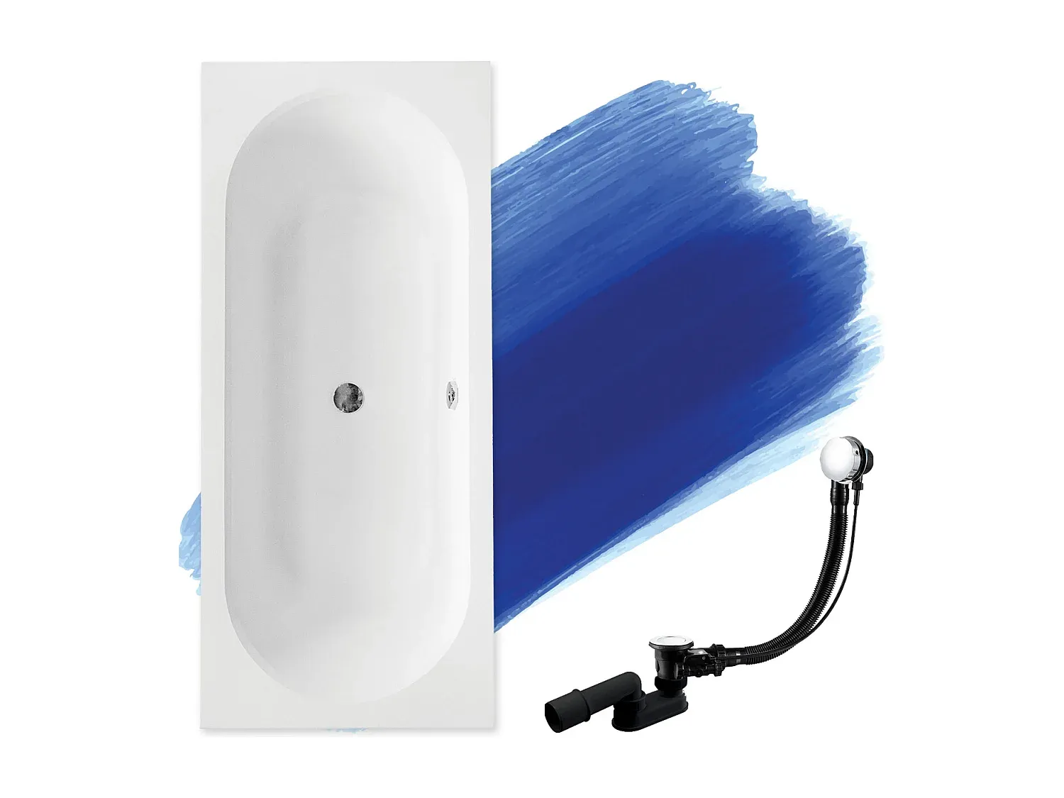 Rechteckige Badewanne 150x75 mit kostenlosem Abfluss und Füßen