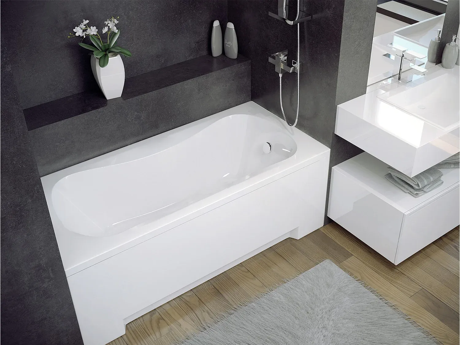 Rechteckige Badewanne 130x70 cm mit Ablaufsystem