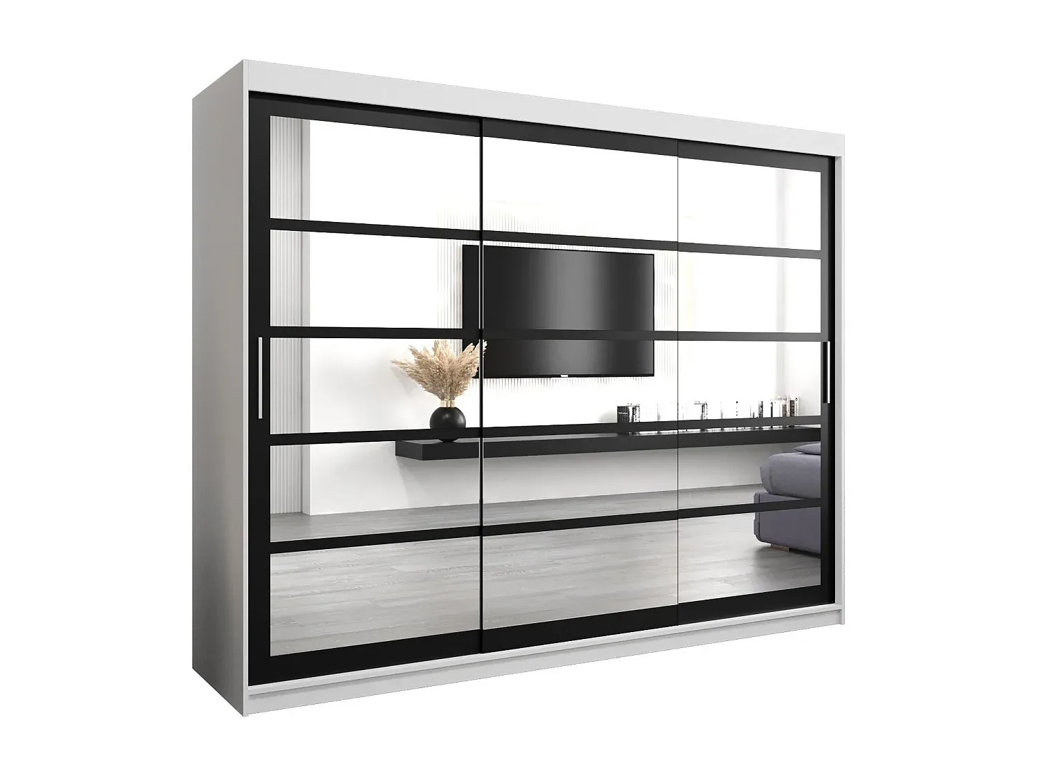 Moderner Schwebetürenschrank in Weiß und Schwarz