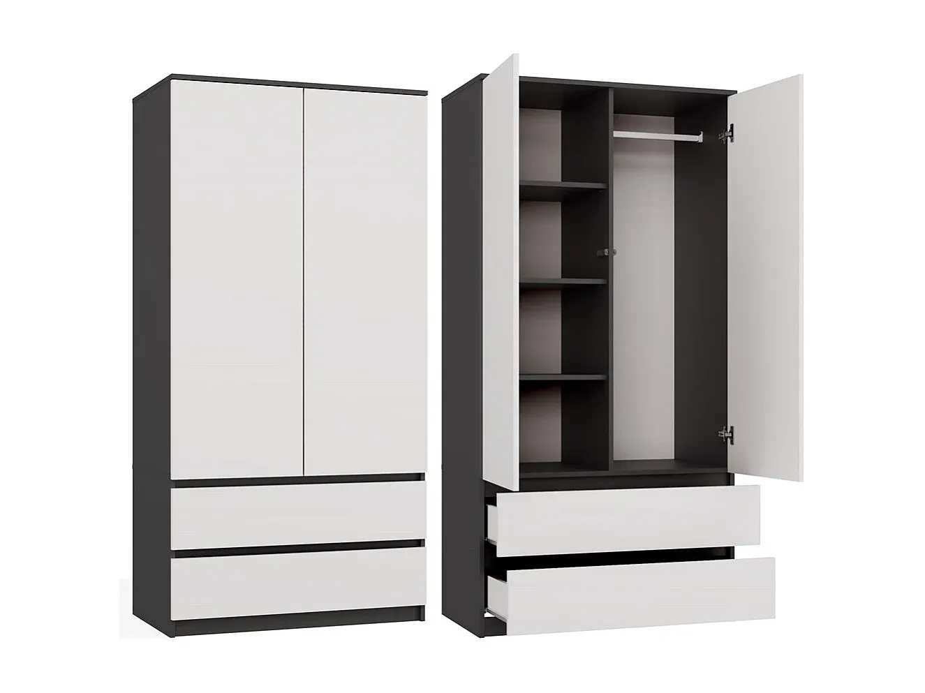 Moderne Zweitürige Garderobe in Anthrazit/Weiß, 90x50x180 cm