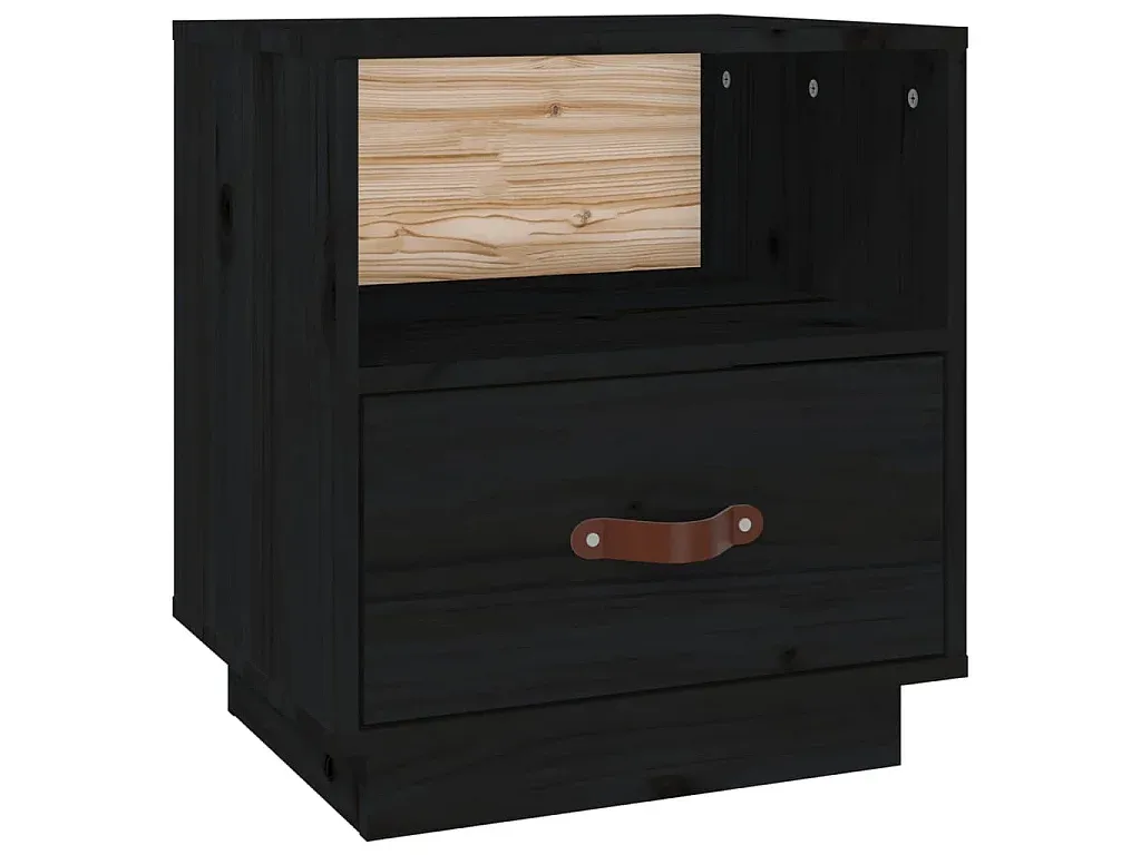 Schwarzer Massivholz-Nachttisch aus Kiefer 40x34x45 cm