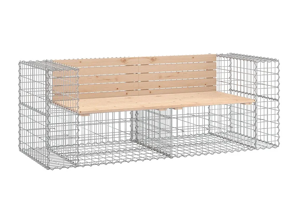 Gartenbank aus Gabionen mit Kiefernholz Sitzfläche