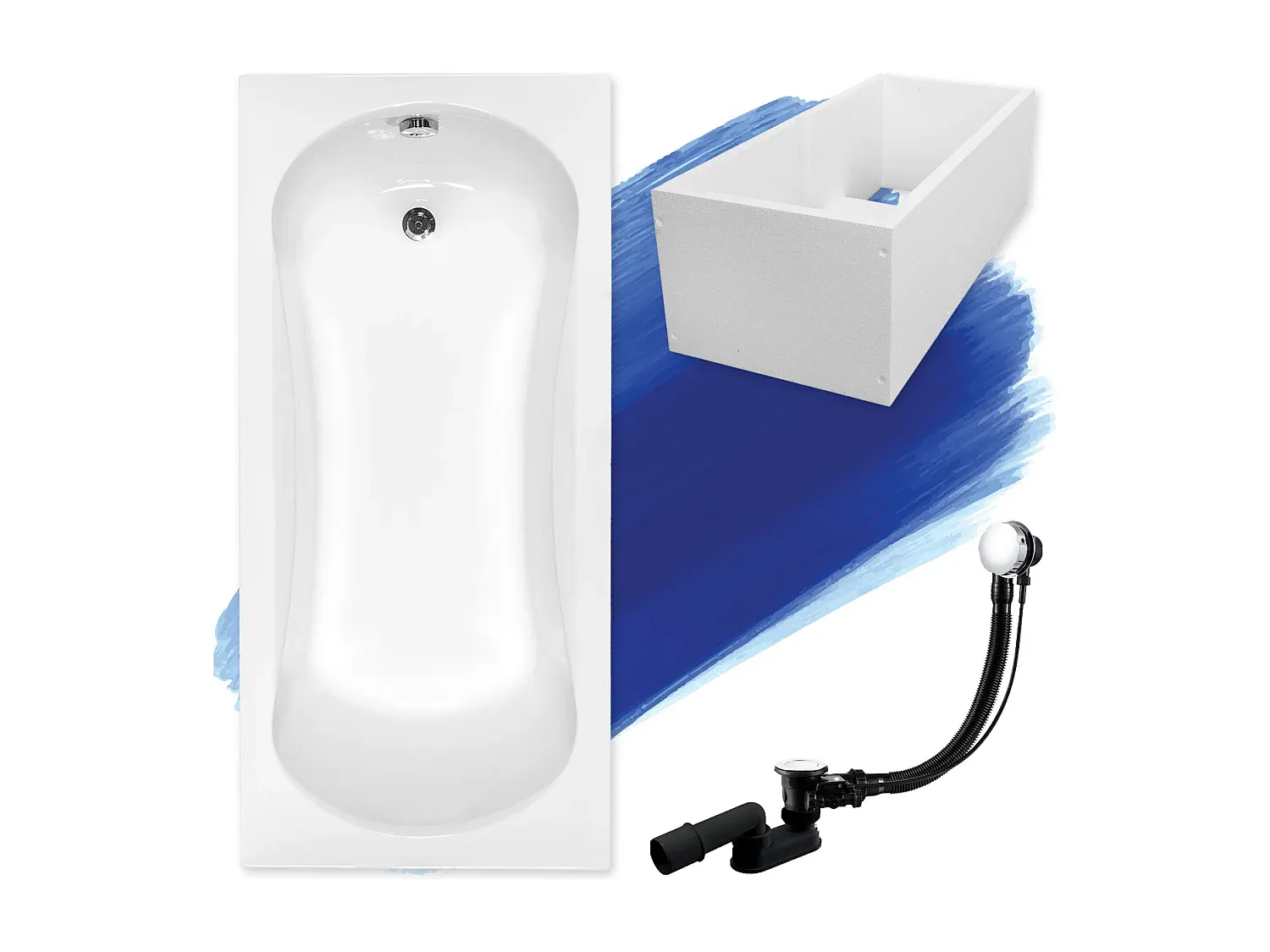 Rechteckige Badewanne 130x70 cm mit Ablaufsystem