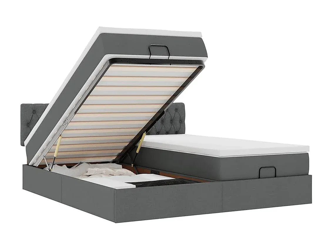 Polsterbett mit LEDs und Aufbewahrung 160x200 cm Dunkelgrau