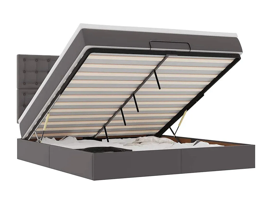 Polsterbett mit Matratze und LED-Beleuchtung Grau 160x200 cm