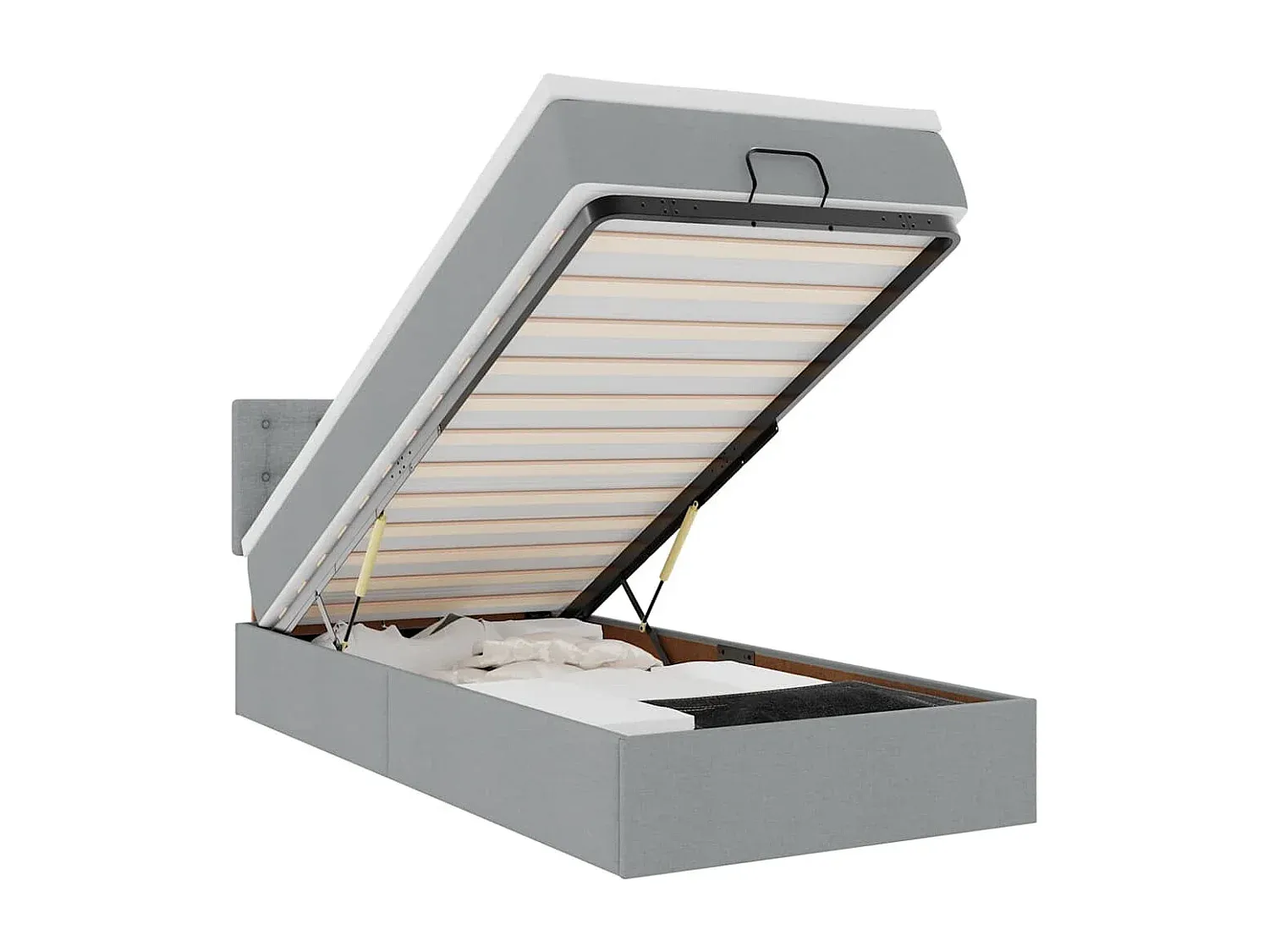 Stauraumbett mit Matratze und LED-Beleuchtung, Hellgrau, 90x190 cm