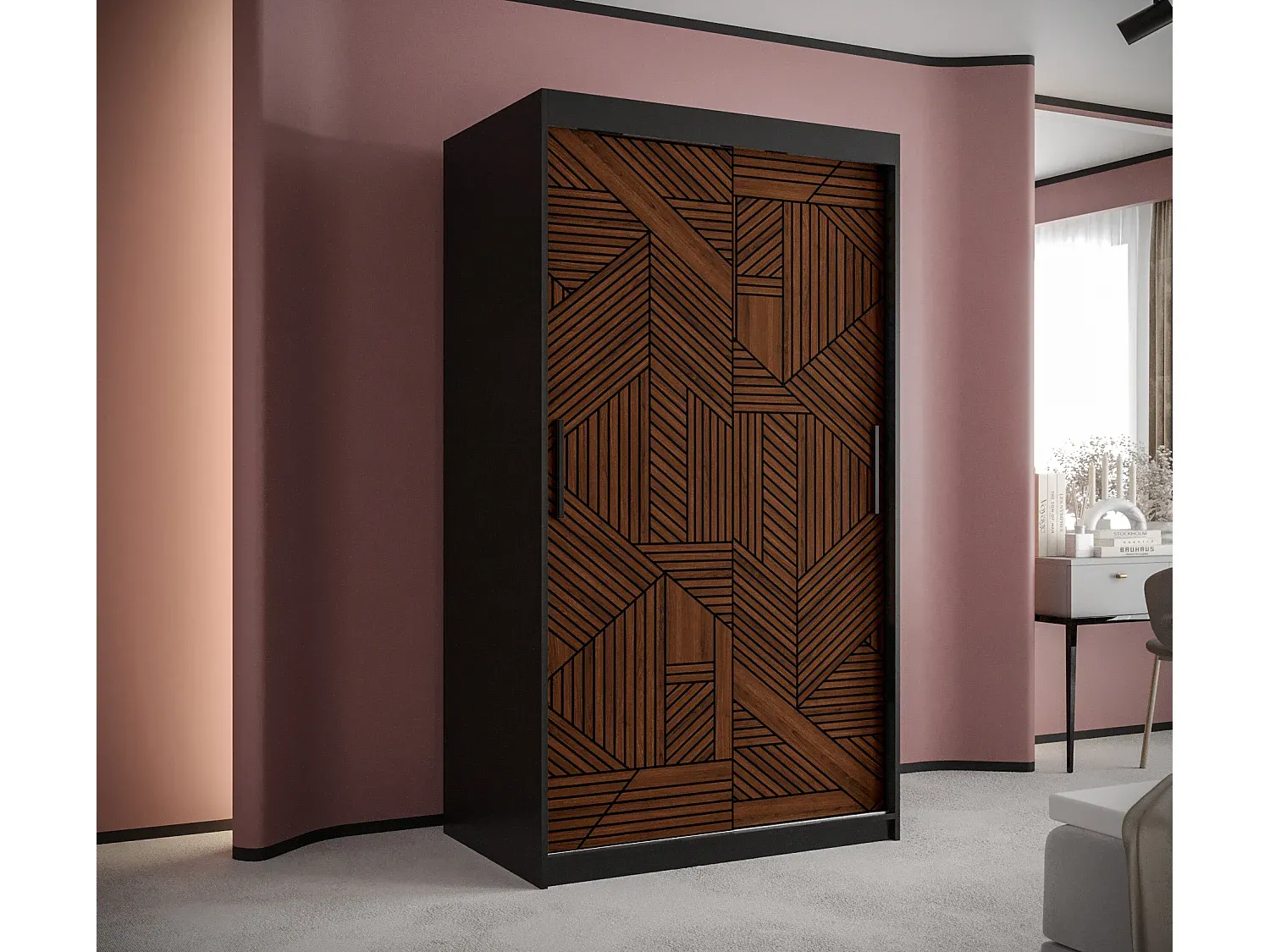Schwebetürenschrank mit 2 Türen in Schwarz, 200x100x62 cm