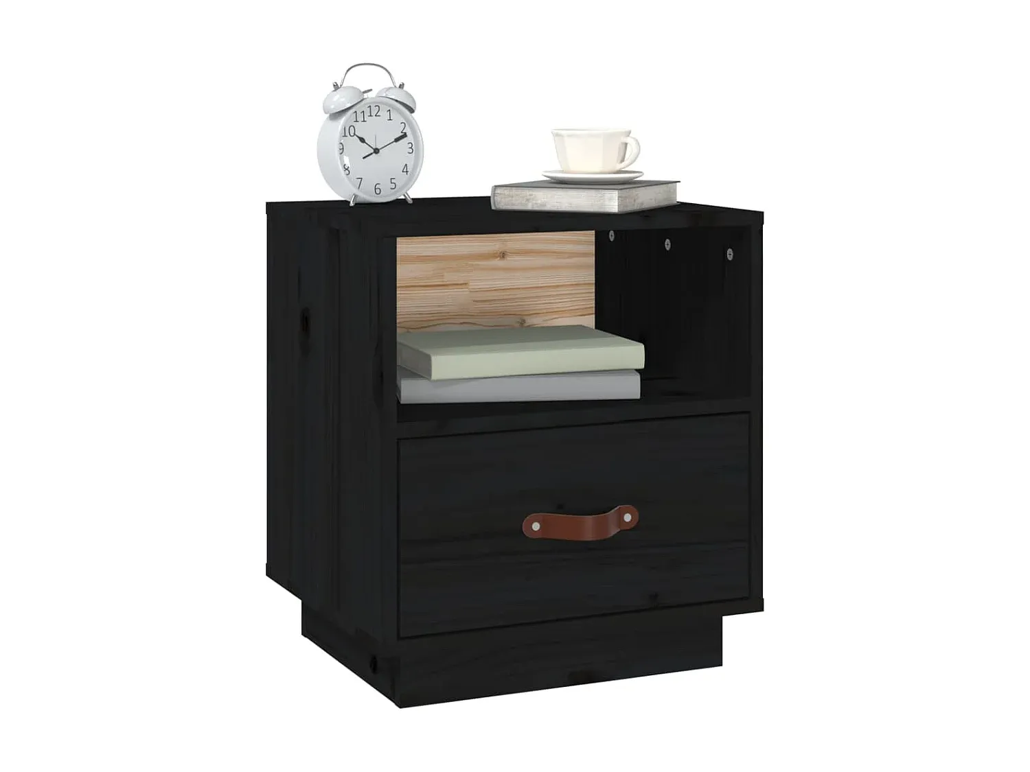 Schwarzer Massivholz-Nachttisch aus Kiefer 40x34x45 cm