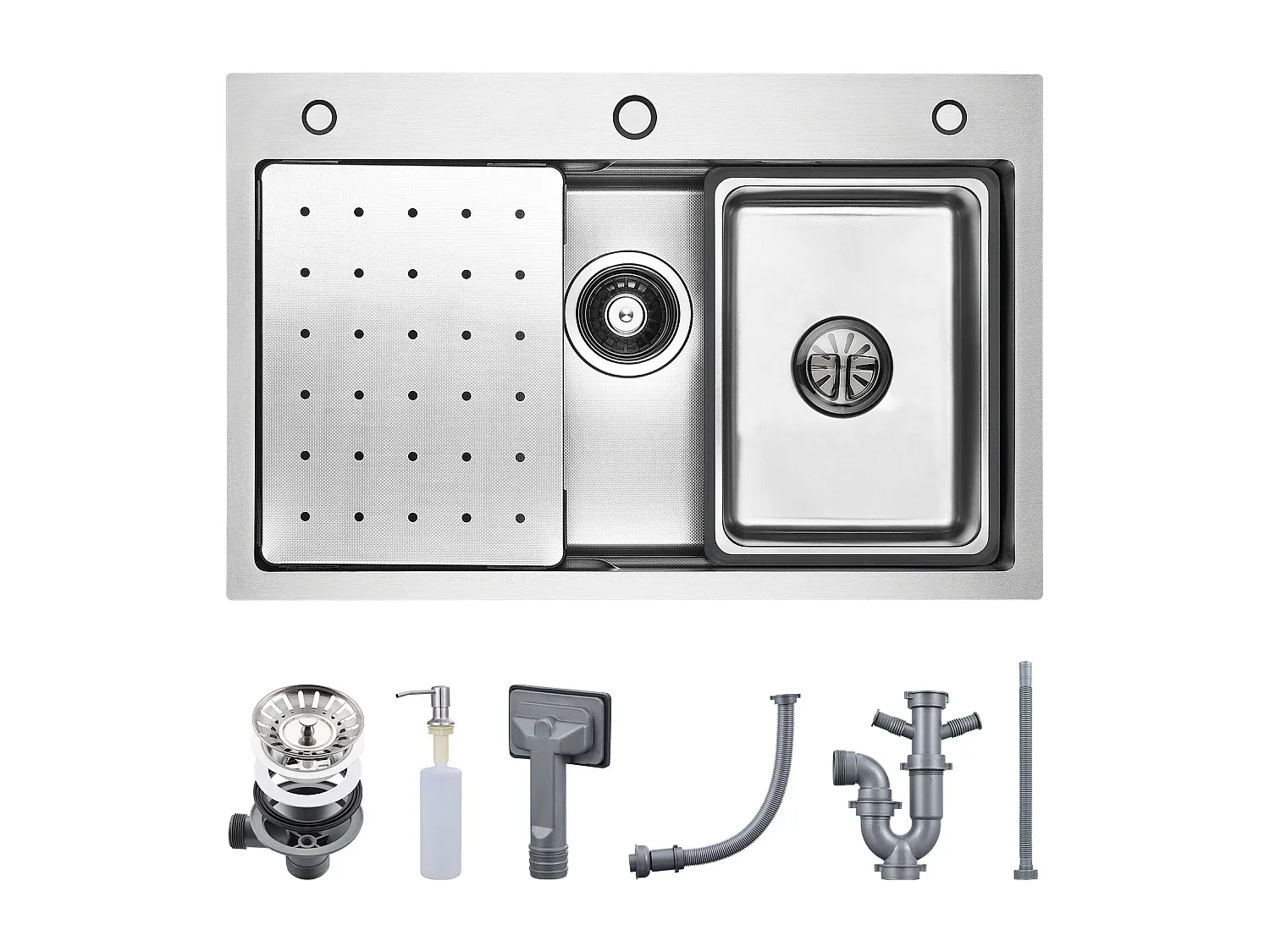 Edelstahl Küchenspüle mit Abtropffläche und Ausziehbarer Brause, Schwarz