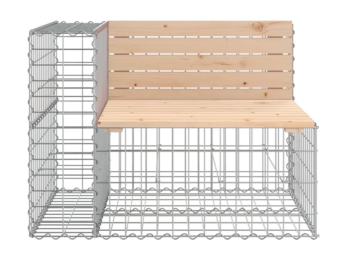 Gartenbank aus Gabionen mit Kiefernholz Sitzfläche
