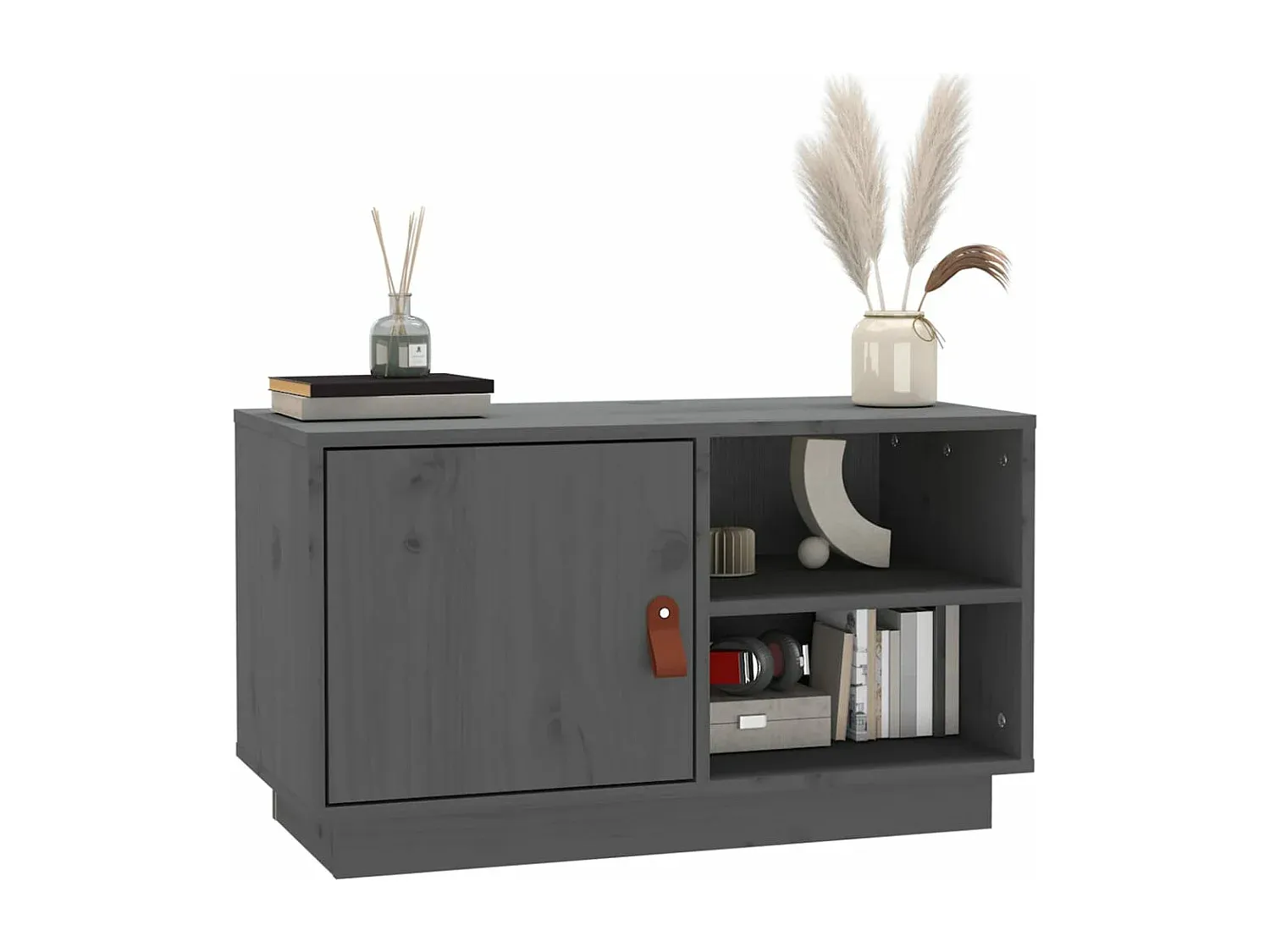 Moderner Fernsehschrank aus Kiefernholz in Grau