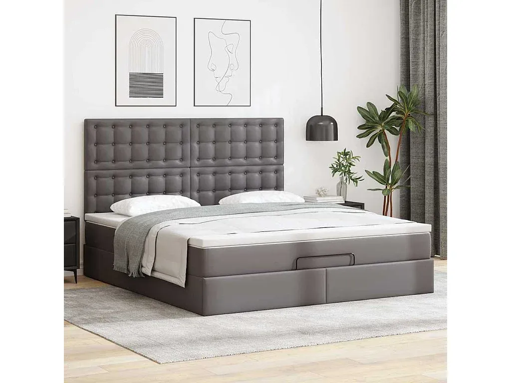 Polsterbett mit Matratze und LED-Beleuchtung Grau 160x200 cm