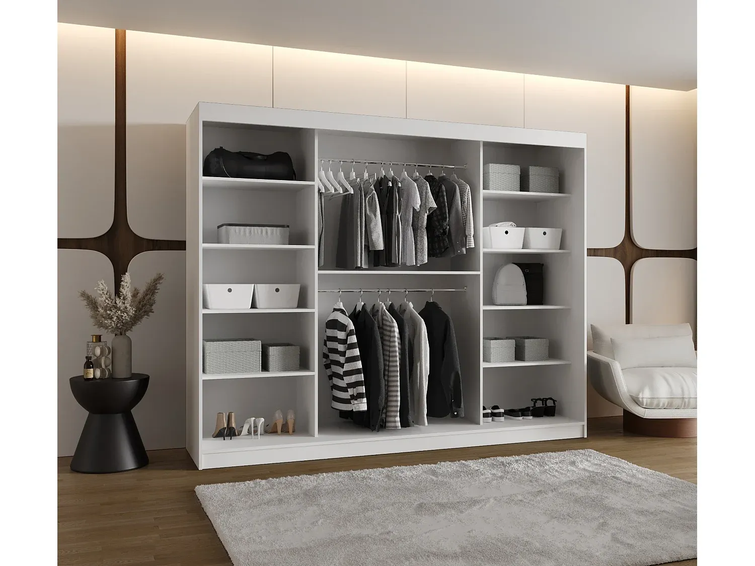 Großer Kleiderschrank mit Schiebetüren in Weiß