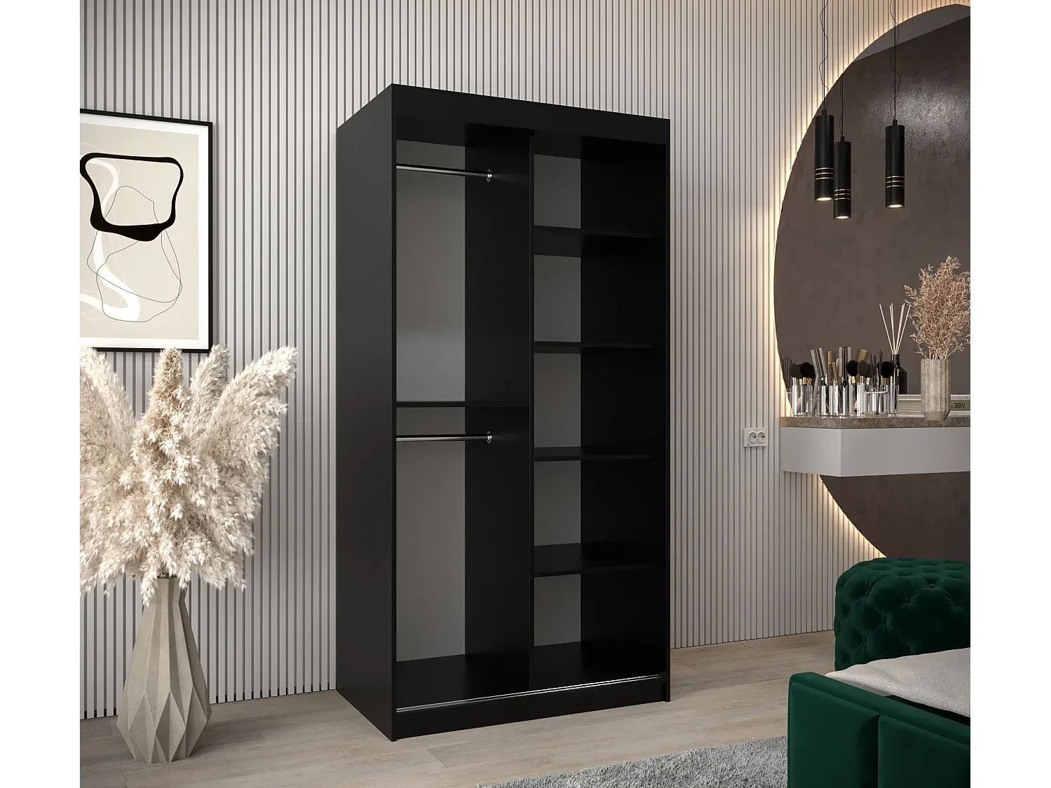 Schwebetürenschrank mit 2 Türen in Schwarz, 200x100x62 cm