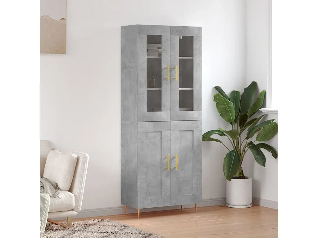 Mehrzweckschrank in Betongrau mit Holzoptik