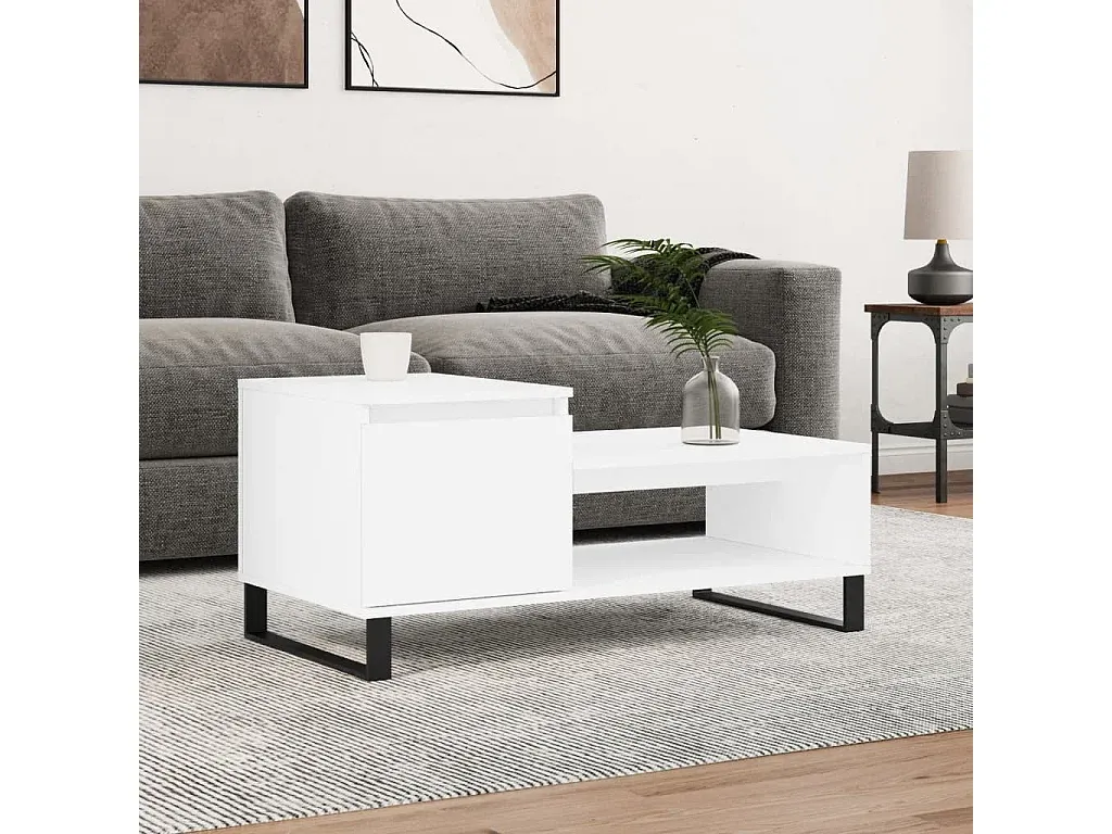 Moderner Couchtisch in Weiß aus Holzwerkstoff 100x50x45 cm