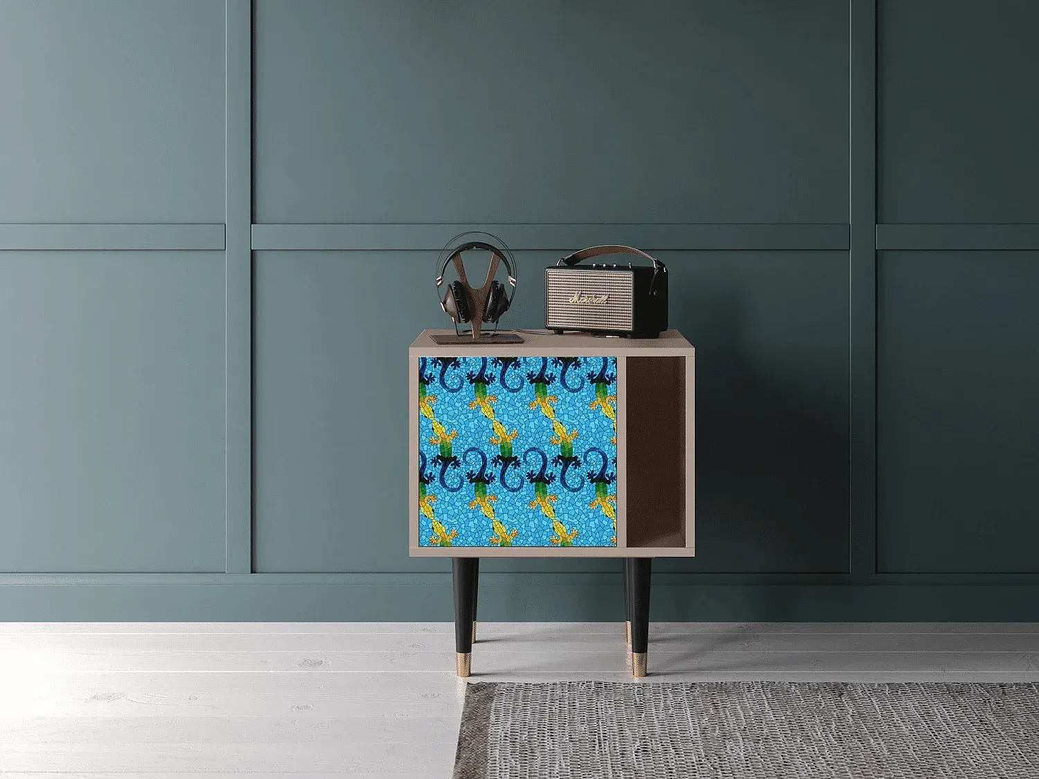 Moderner Nachttisch in Cremefarben, Kompakt