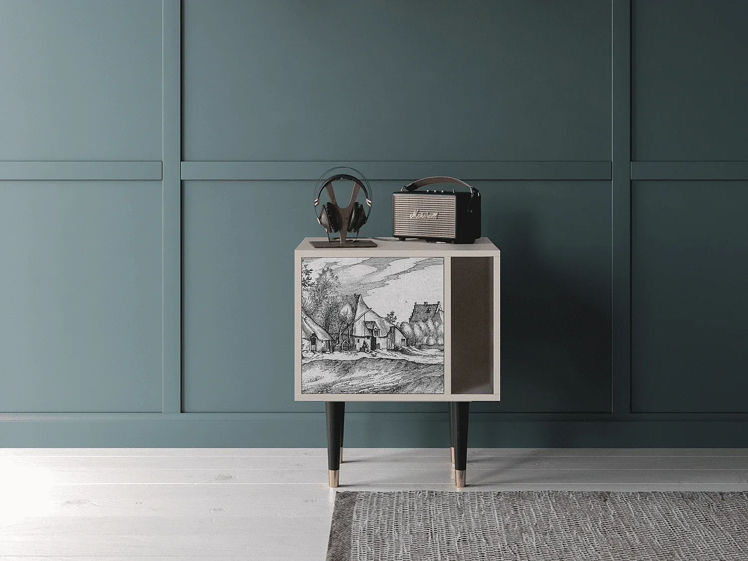 Moderner Nachttisch aus Holz in Sandfarbe