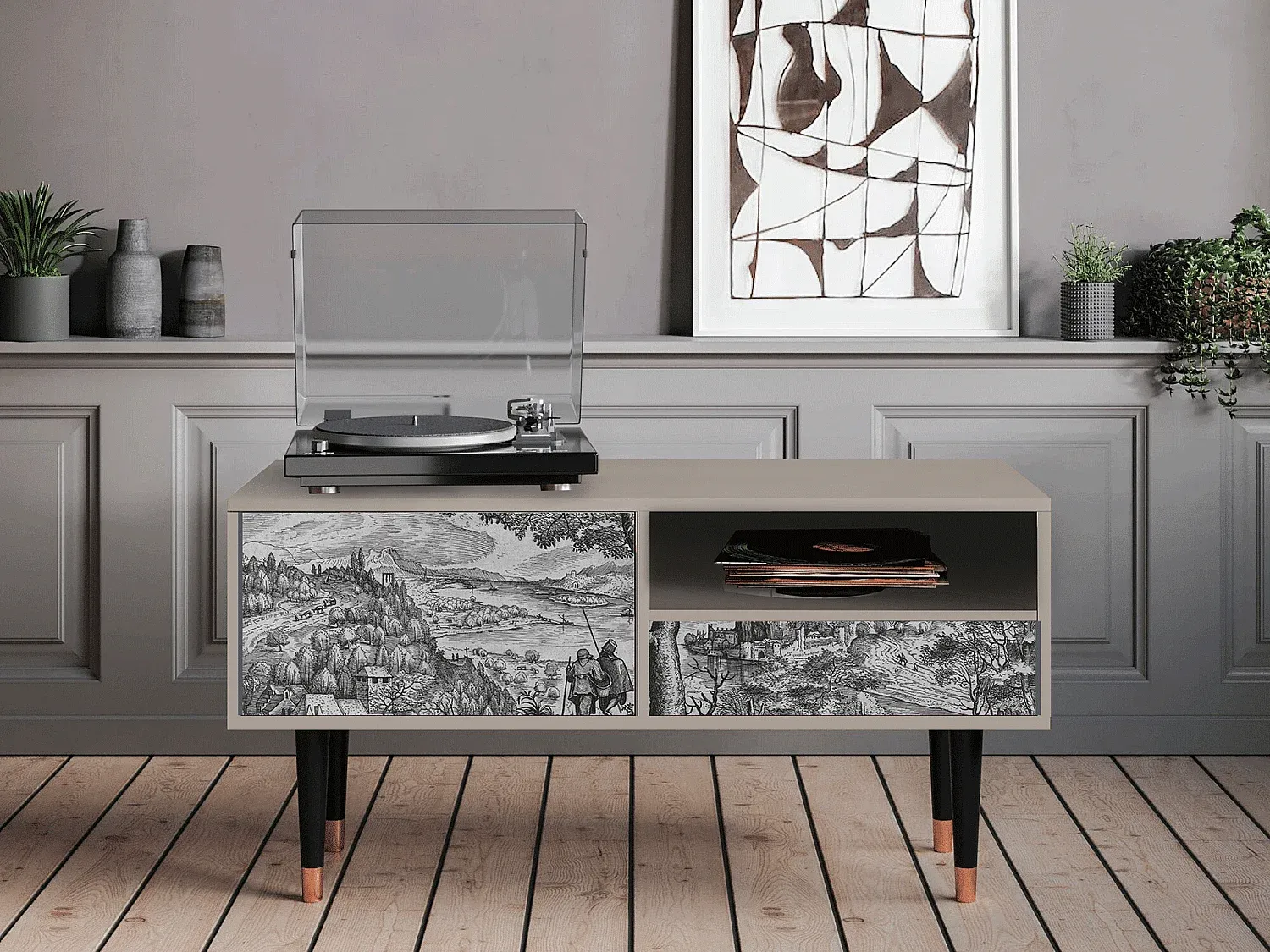 Kompakte TV-Bank - Modernes Design, Sandfarben