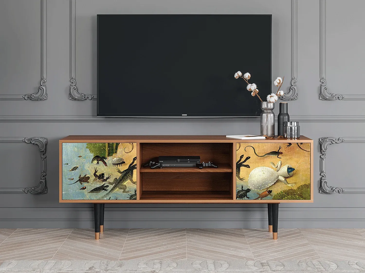 Elegantes TV-Möbel aus Walnussholz, 170x69x48 cm