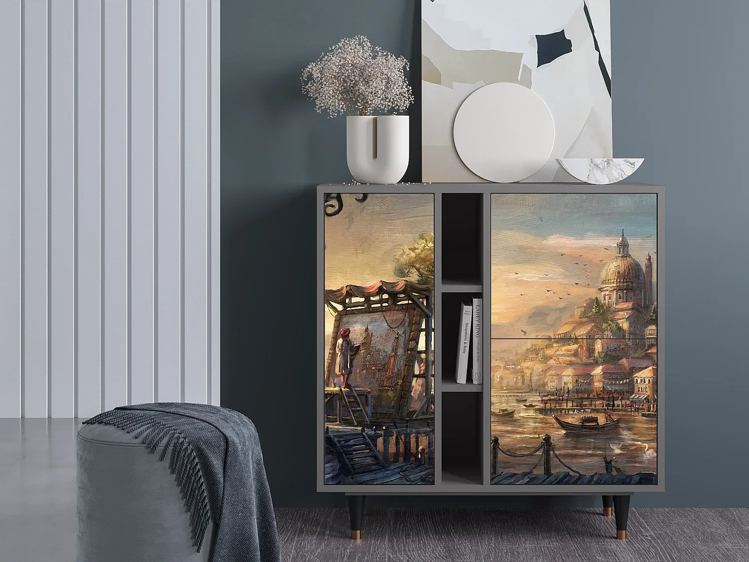 Modernes Sideboard in Grau mit viel Stauraum