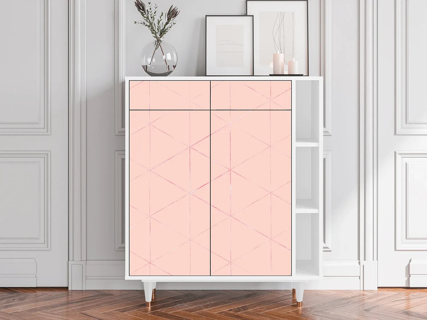Elegantes Sideboard in Rosa und Weiß - 96x110x41 cm
