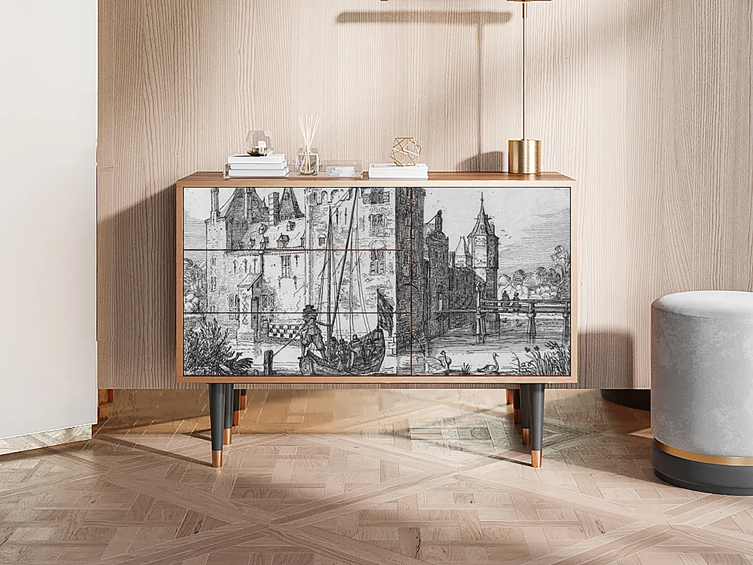 Modernes Sideboard mit Einlegeböden, Walnuss