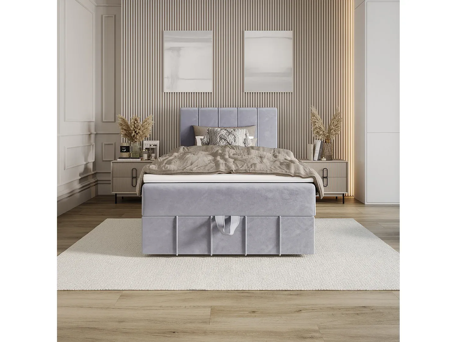 Komfortables Boxspringbett 100x200 in Grau