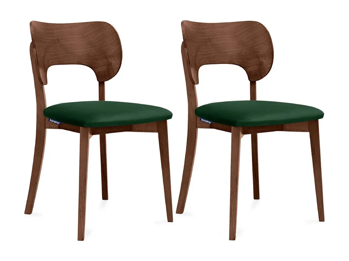 Elegante Esszimmerstühle im 2er-Set - Dunkelgrün und Walnuss