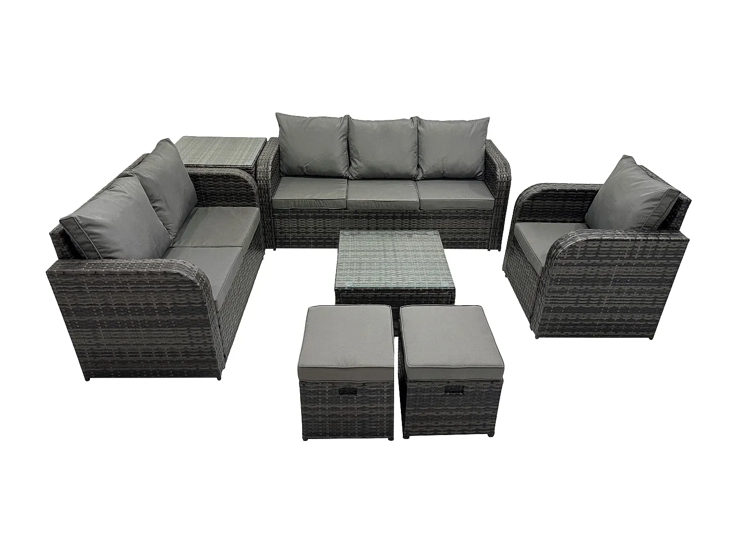 7-teiliges Rattan-Terrassenset mit Tisch und Sofa