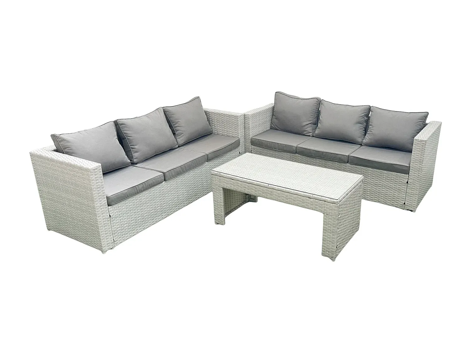 Großes Gartenmöbel-Set aus Polyrattan mit Tisch