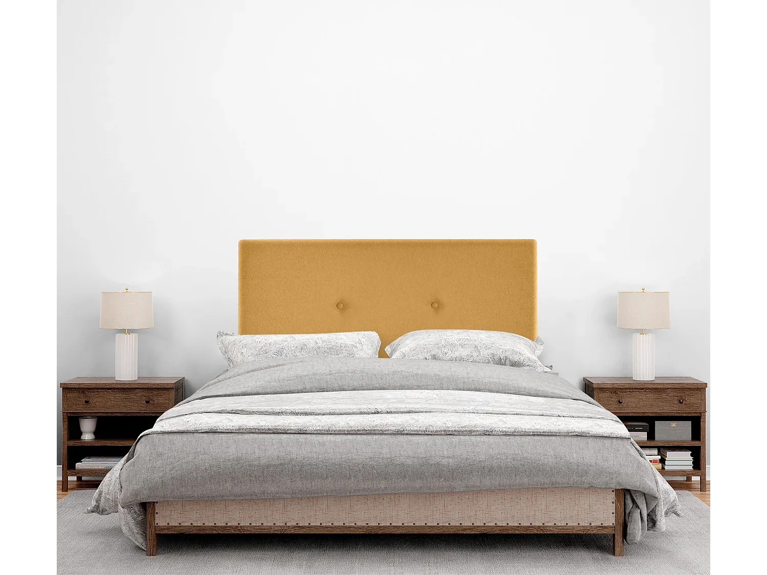 Stoff-Kopfteil glatt mit Knöpfen 110x50cm in Senfgelb