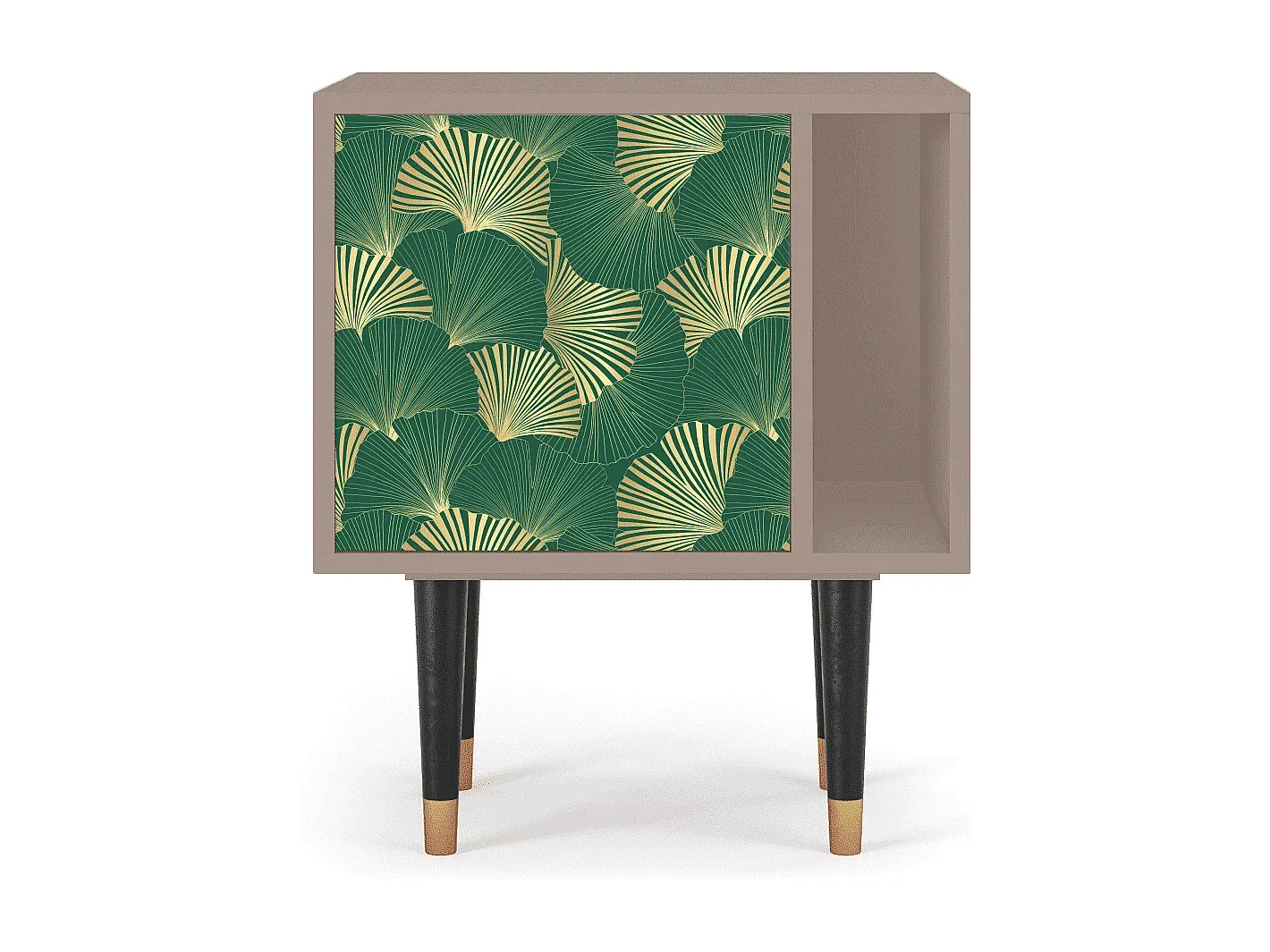 Eleganter Nachttisch mit Gingko-Design, Gold und Latte